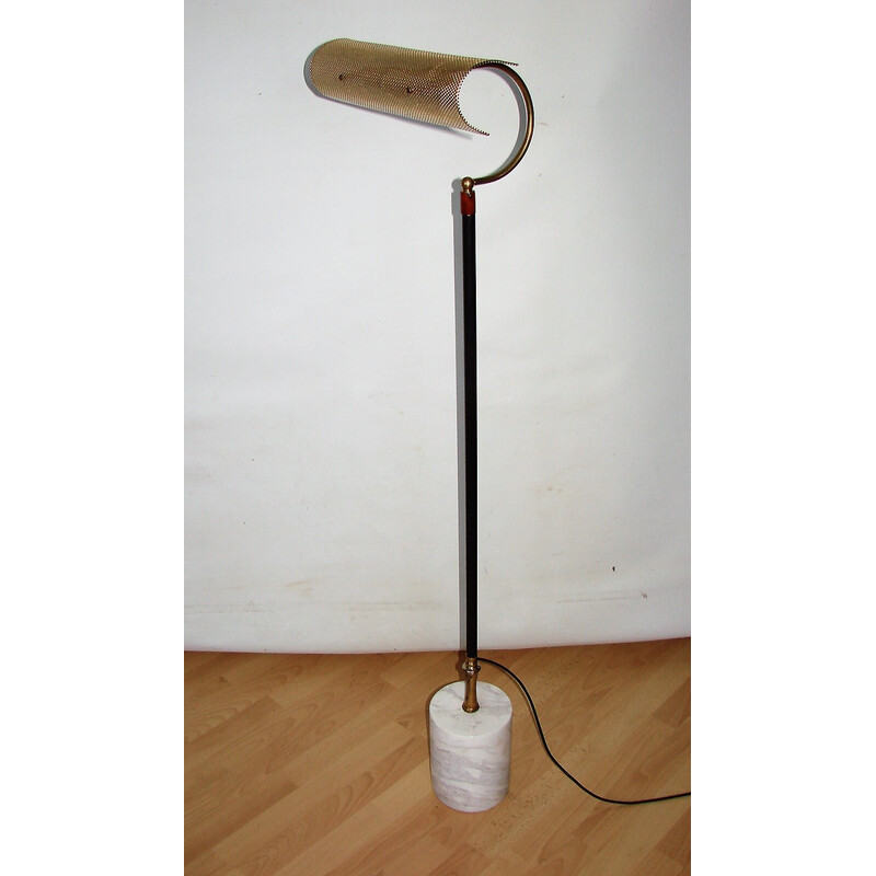 Lámpara de pie vintage de latón, metal y mármol, años 70