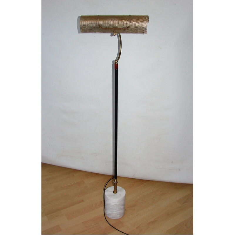 Lámpara de pie vintage de latón, metal y mármol, años 70