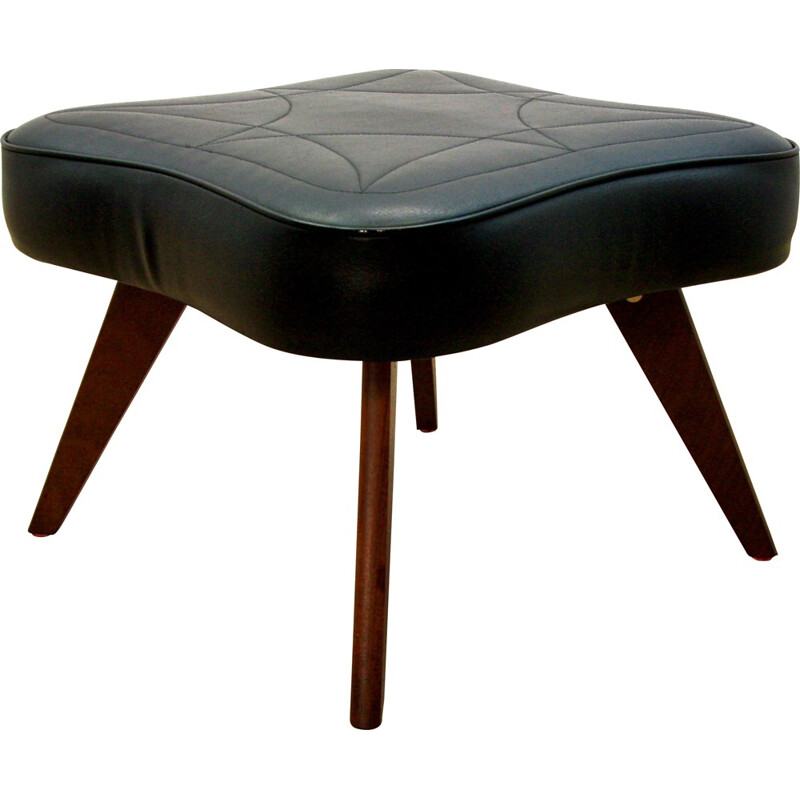 Danish ottoman in rosewood and black leatherette - 1960s