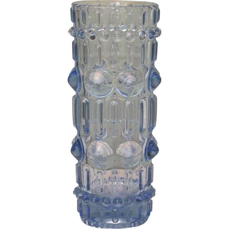 Vase tchécoslovaque bleu en verre - 1960