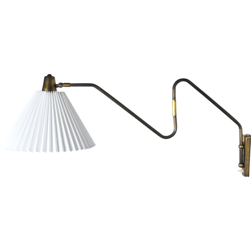 Danish vintage brass swing arm wall lamp, 1950s