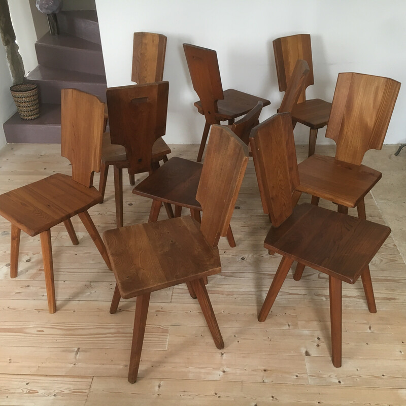 Set van 10 vintage iepen stoelen van Pierre Chapo, 1975