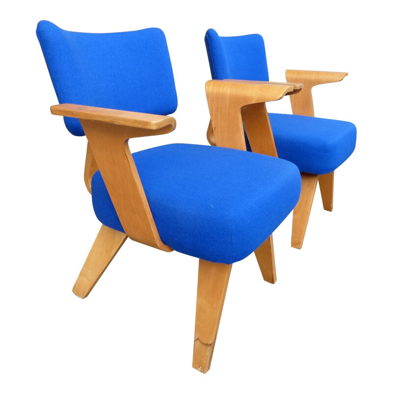 Pair of royal blue armchairs, Cor ALONS - Version 1946