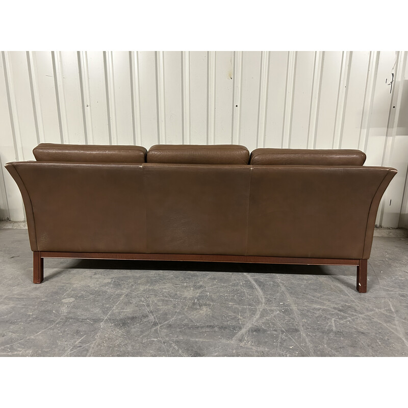 Dänisches Vintage-Dreisitzer-Sofa aus braunem Leder, 1970er Jahre