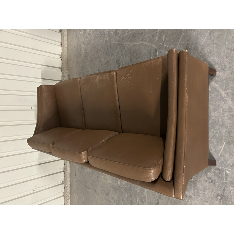 Dänisches Vintage-Dreisitzer-Sofa aus braunem Leder, 1970er Jahre