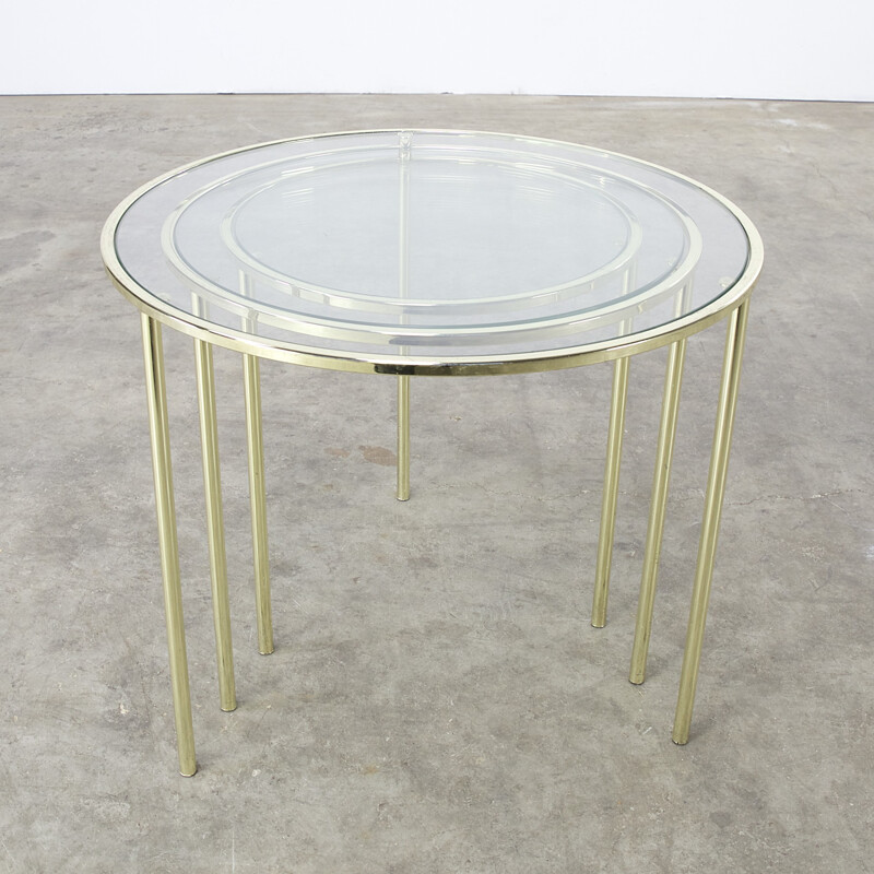 Midcentury Glass and Brass round nesting tables - 1950s