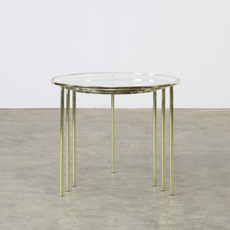 Midcentury Glass and Brass round nesting tables - 1950s