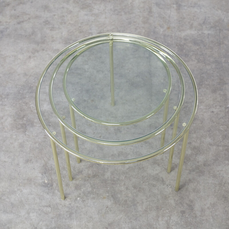 Midcentury Glass and Brass round nesting tables - 1950s