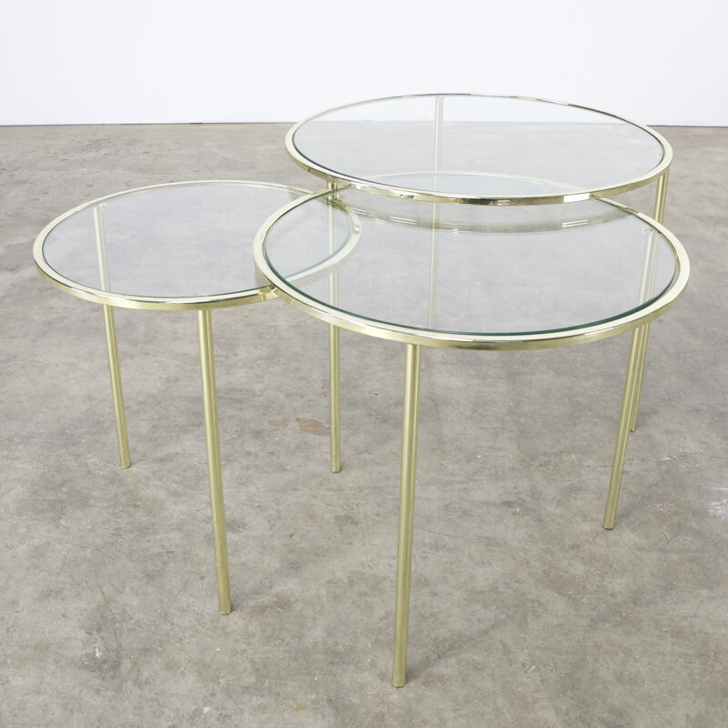 Midcentury Glass and Brass round nesting tables - 1950s