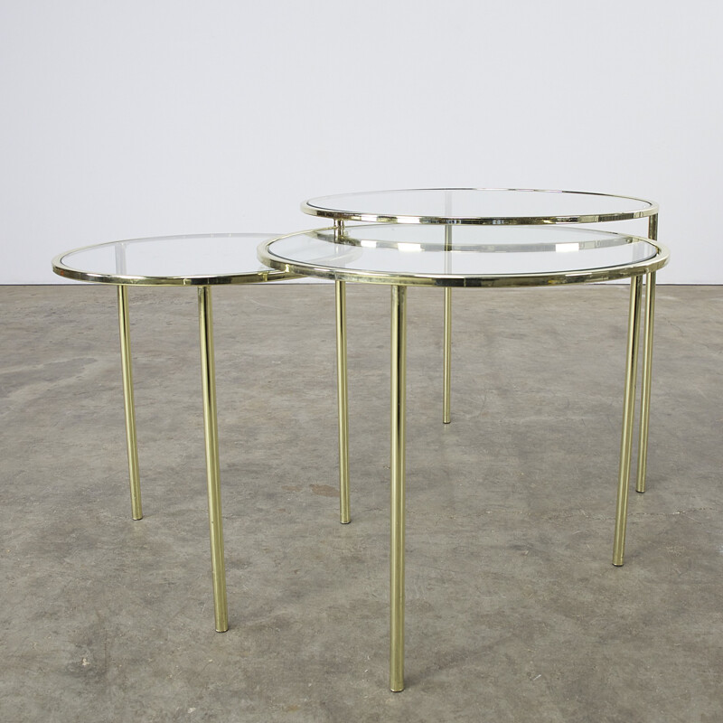 Midcentury Glass and Brass round nesting tables - 1950s