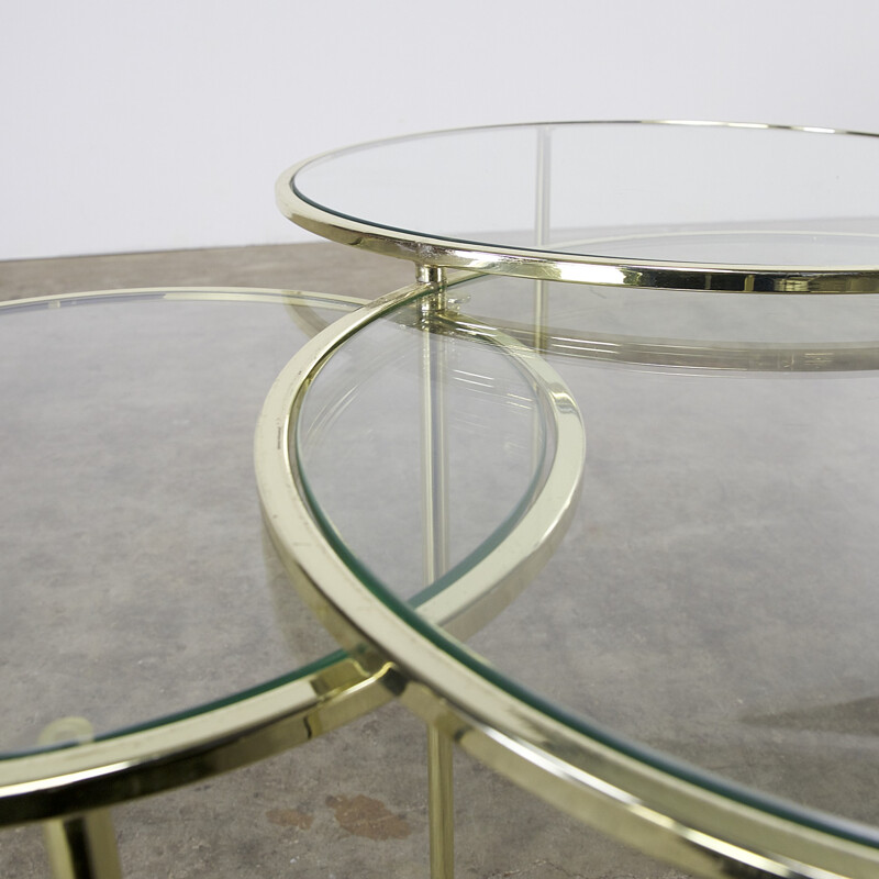 Midcentury Glass and Brass round nesting tables - 1950s