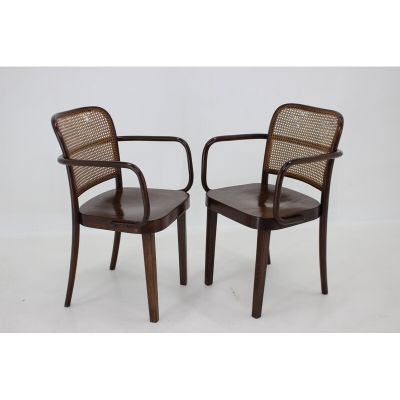 Par de poltronas de madeira dobrada vintage nº 811 por Josef Hoffmann para Thonet, Checoslováquia 1920s