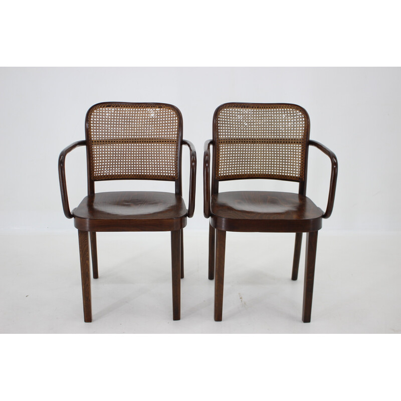 Paar vintage gebogen houten fauteuils nr. 811 van Josef Hoffmann voor Thonet, Tsjecho-Slowakije 1920