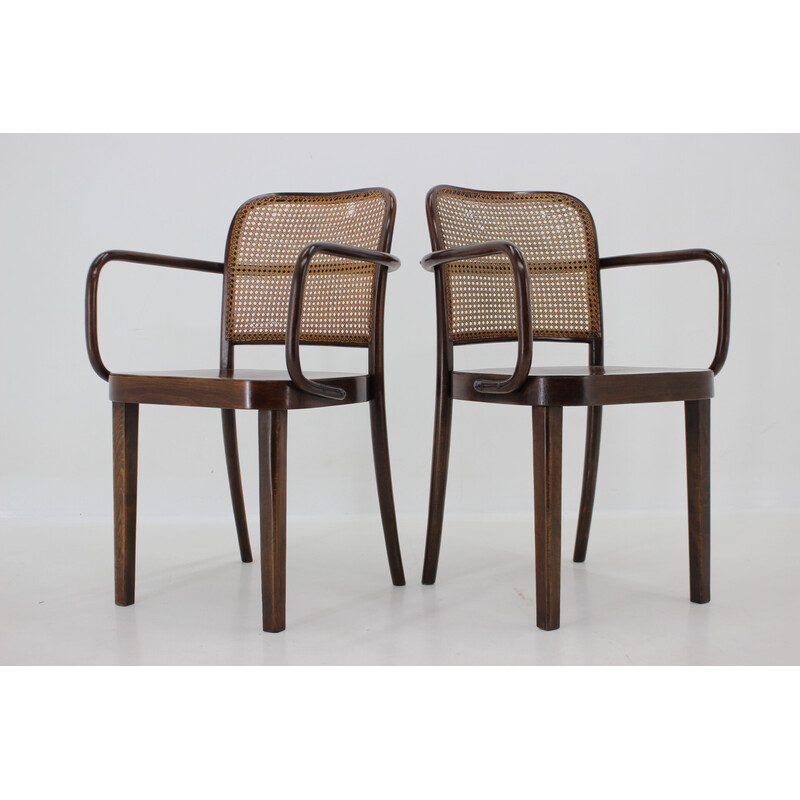 Par de poltronas de madeira dobrada vintage nº 811 por Josef Hoffmann para Thonet, Checoslováquia 1920s