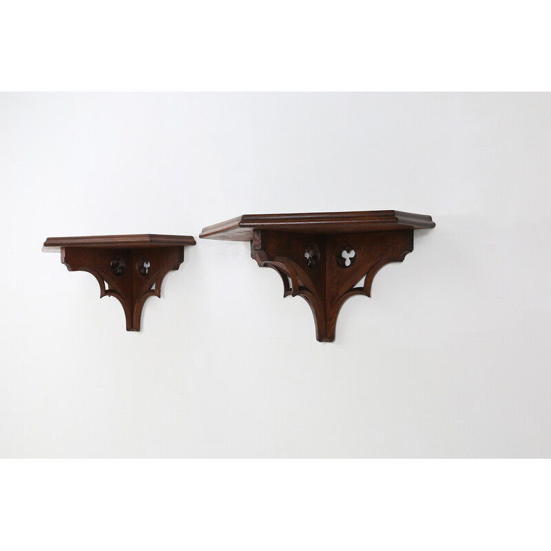 Pair of vintage church consoles in solid oakwood, 1850