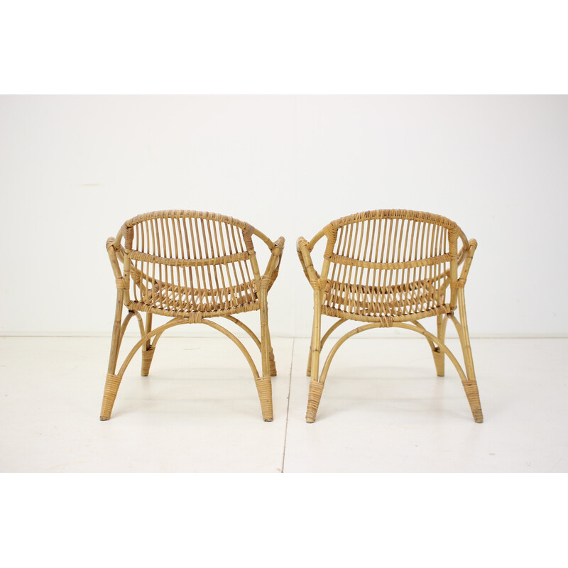 Pair of vintage rattan armchairs by Alan Fuchs, Czechoslovakia 1960s