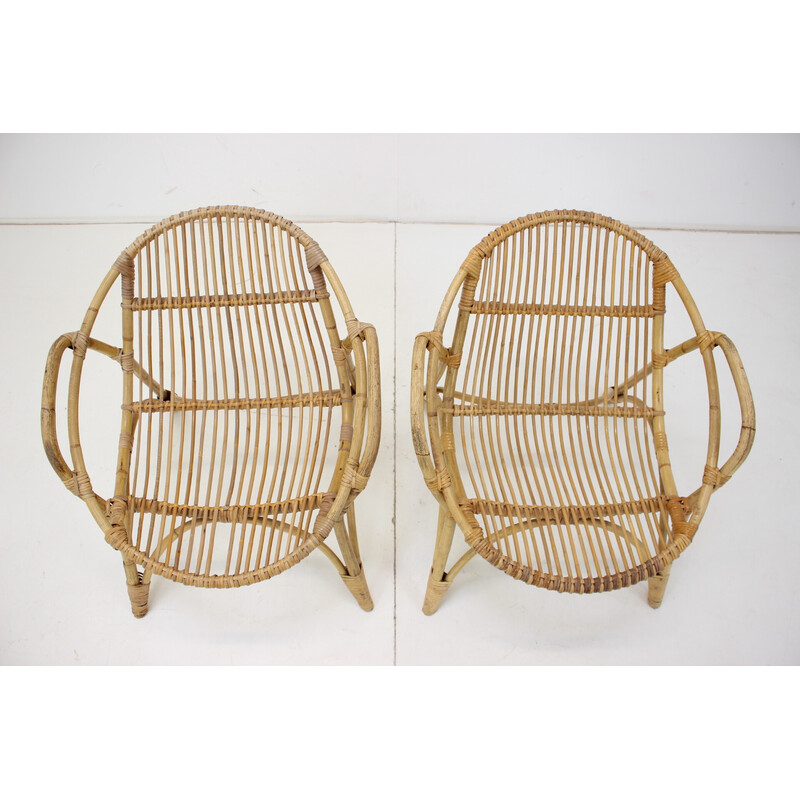 Pair of vintage rattan armchairs by Alan Fuchs, Czechoslovakia 1960s