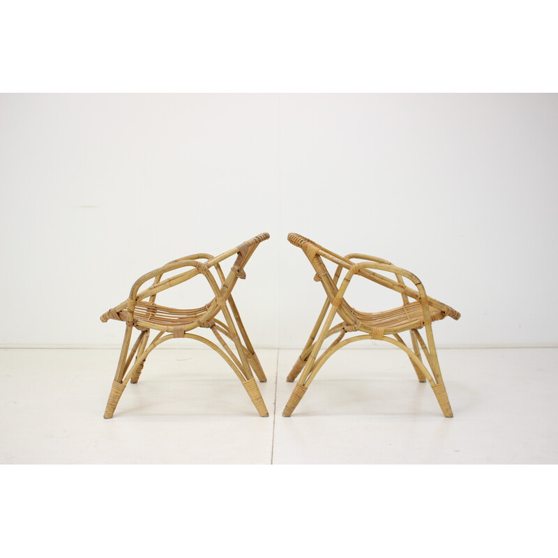 Pair of vintage rattan armchairs by Alan Fuchs, Czechoslovakia 1960s