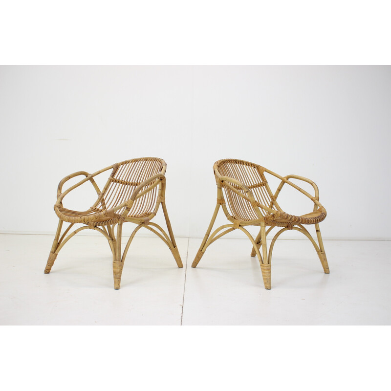 Paar vintage rotan fauteuils van Alan Fuchs, Tsjecho-Slowakije 1960