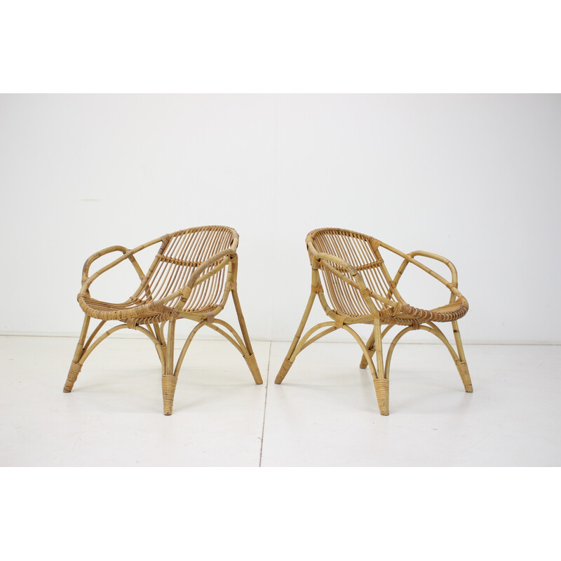 Pair of vintage rattan armchairs by Alan Fuchs, Czechoslovakia 1960s