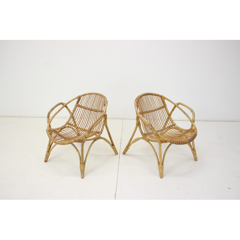Pareja de sillones de ratán vintage de Alan Fuchs, Checoslovaquia años 60