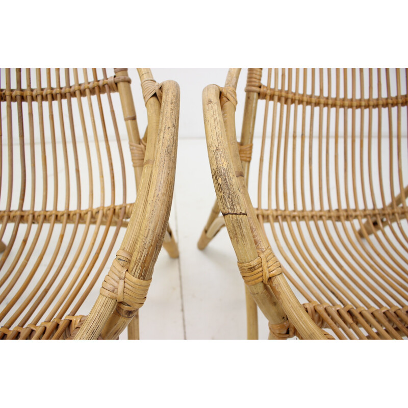 Pair of vintage rattan armchairs by Alan Fuchs, Czechoslovakia 1960s