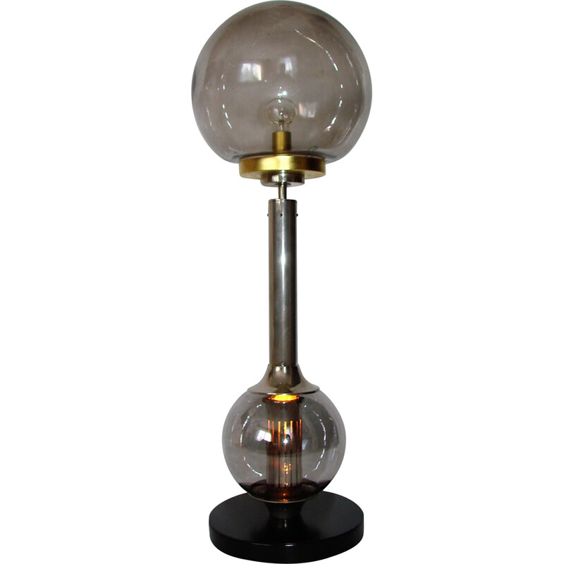 Lampe de table vintage en acier nickelé et verre, 1970