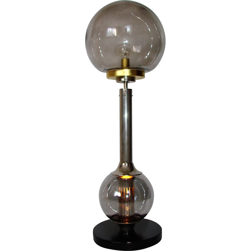 Vintage nickel-plated steel and glass table lamp, 1970s