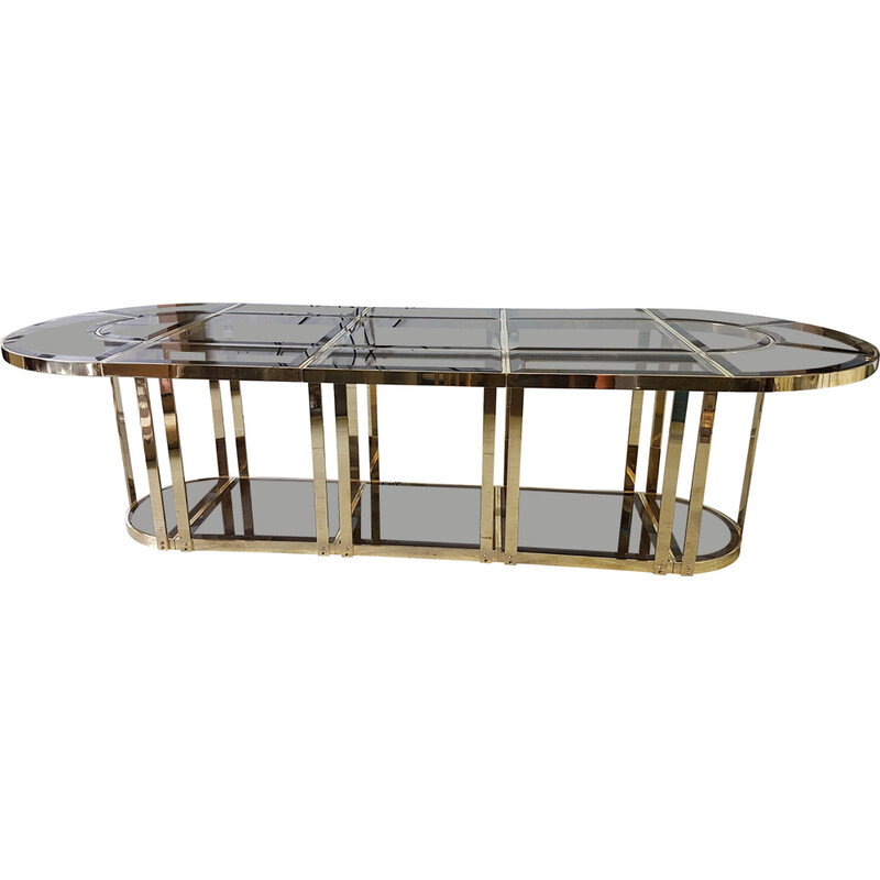 Vintage brass and smoked glass table, 1970