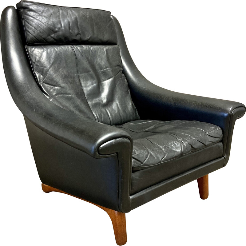 Vintage black leather armchair by Aage Christiansen, 1950