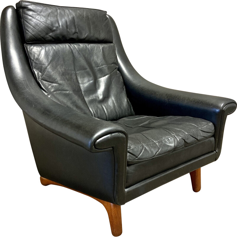 Vintage zwart lederen fauteuil van Aage Christiansen, 1950