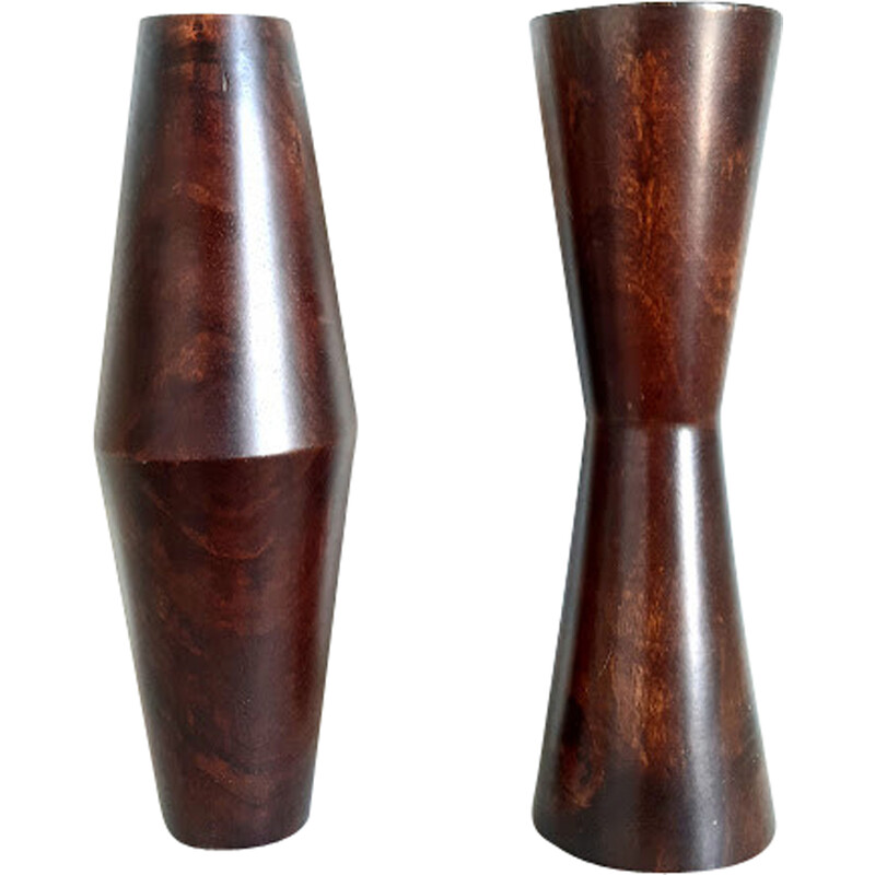 Paire de vases vintage en bois