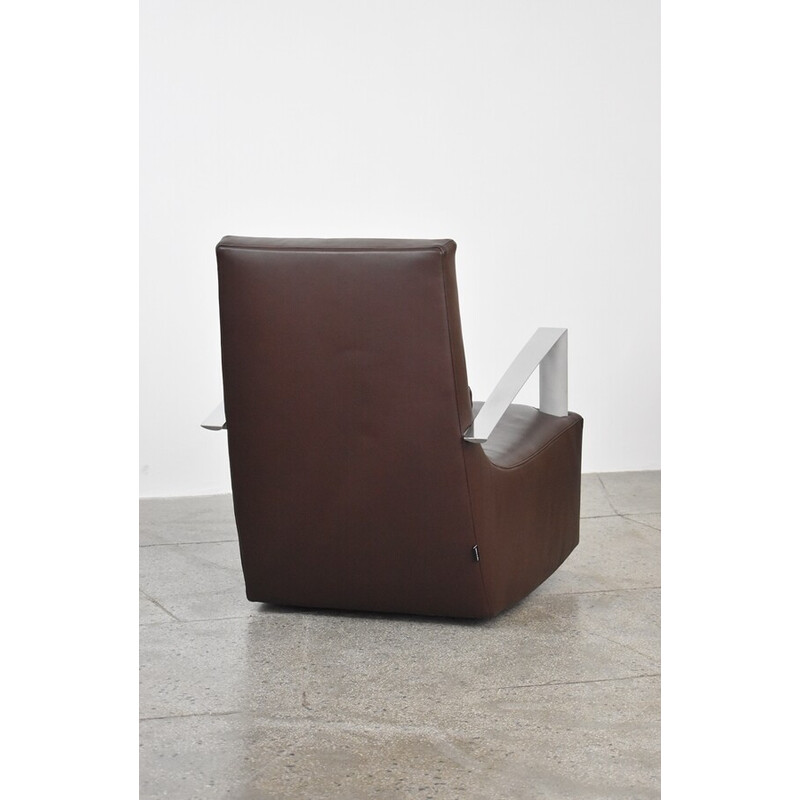 Silla mecedora vintage de cuero genuino de Alban-Sebastian Giles para Ligne Roset, años 2000