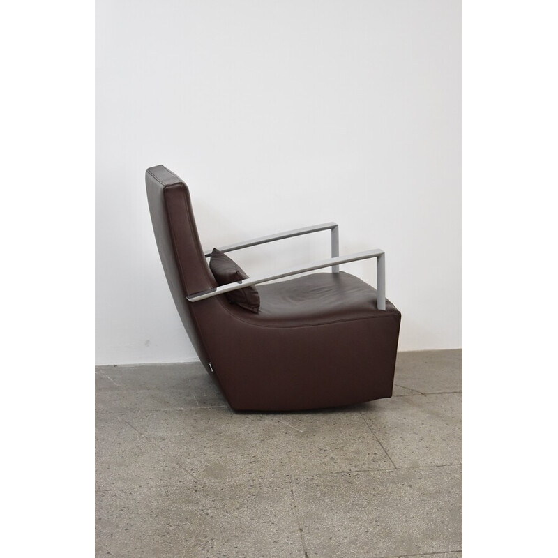 Silla mecedora vintage de cuero genuino de Alban-Sebastian Giles para Ligne Roset, años 2000