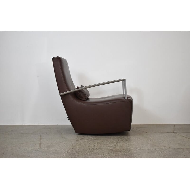 Vintage genuine leather rocking chair by Alban-Sebastian Giles for Ligne Roset, 2000s