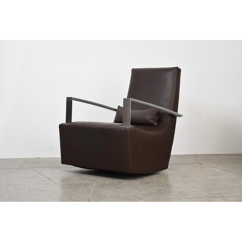 Vintage genuine leather rocking chair by Alban-Sebastian Giles for Ligne Roset, 2000s