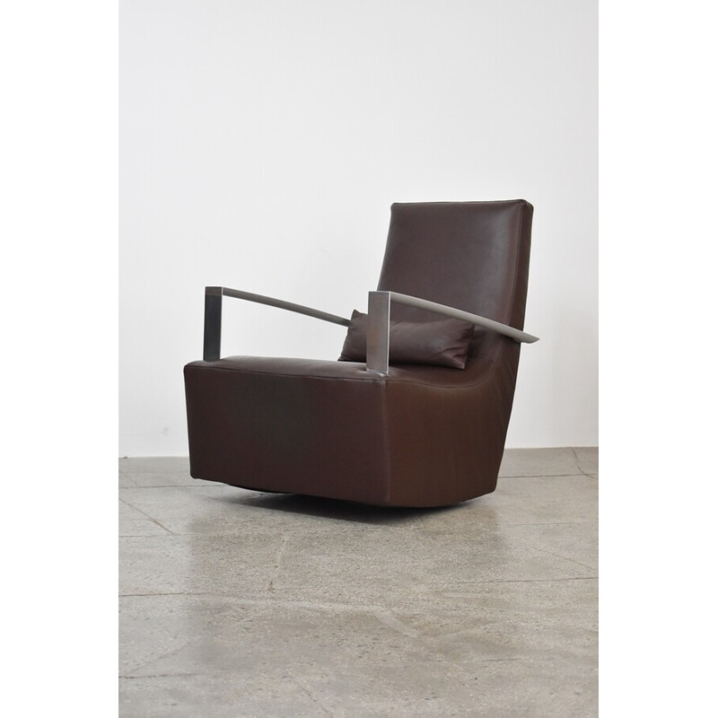 Sedia a dondolo vintage in vera pelle di Alban-Sebastian Giles per Ligne Roset, anni 2000