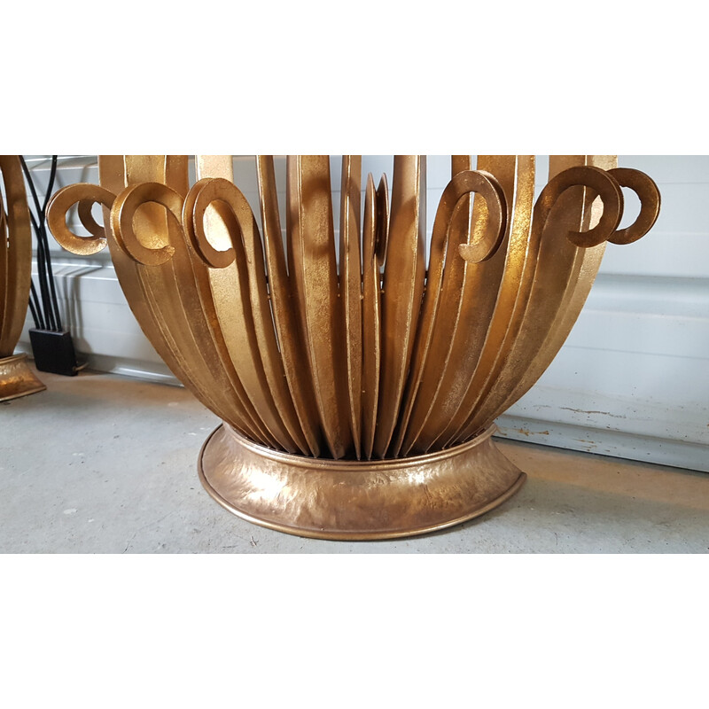 Pair of vintage gold consoles with granite ferns