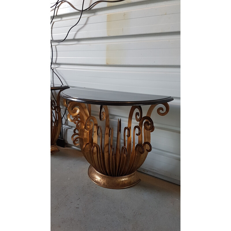 Pair of vintage gold consoles with granite ferns