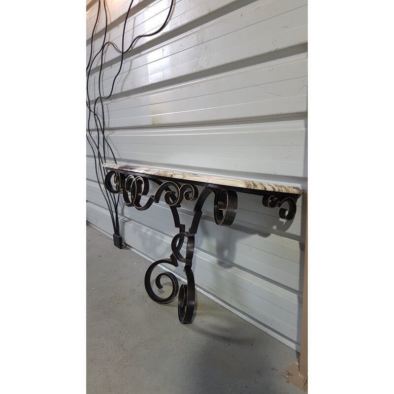 Vintage console in wrought iron and marble, 1950