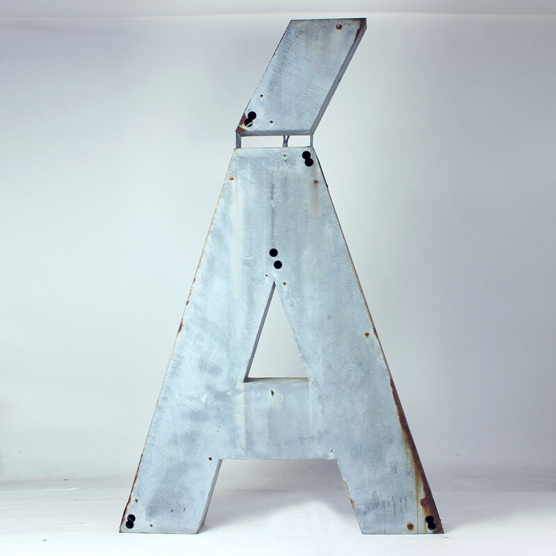 Vintage industial zinc letter A, Czechoslovakia 1950s