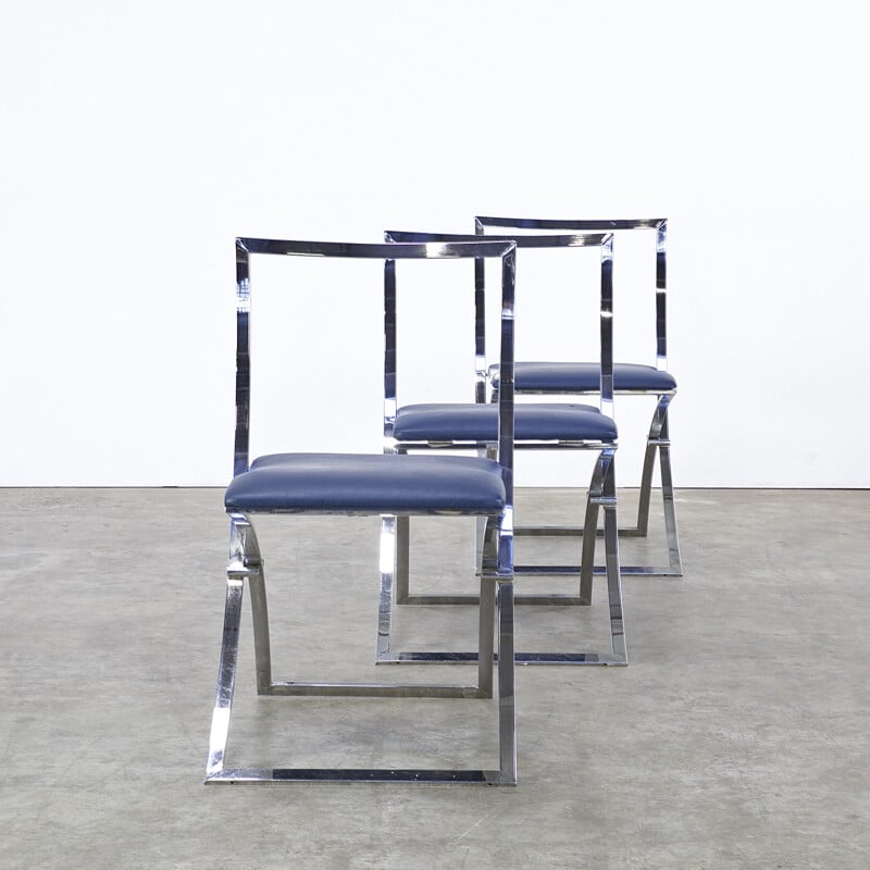 1 ensemble de trois chaises pliantes Marcello Cuneo "modèle Luisa" de Mobel Italia - 1960