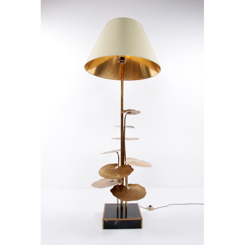 Vintage floor lamp in gilded brass with marble base by Maison Jansen, France 1970