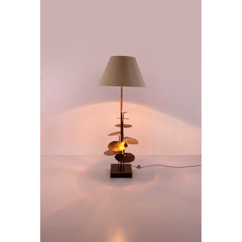 Lámpara de pie vintage de latón dorado con base de mármol de Maison Jansen, Francia 1970
