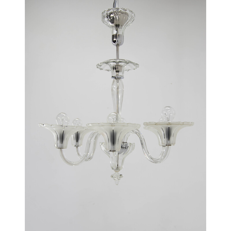 Vintage art deco crystal glass chandelier, 1930s