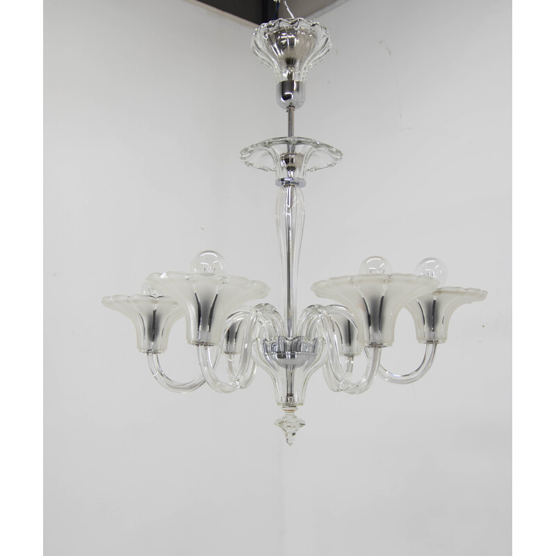 Vintage art deco crystal glass chandelier, 1930s