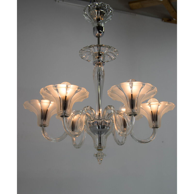 Vintage art deco crystal glass chandelier, 1930s