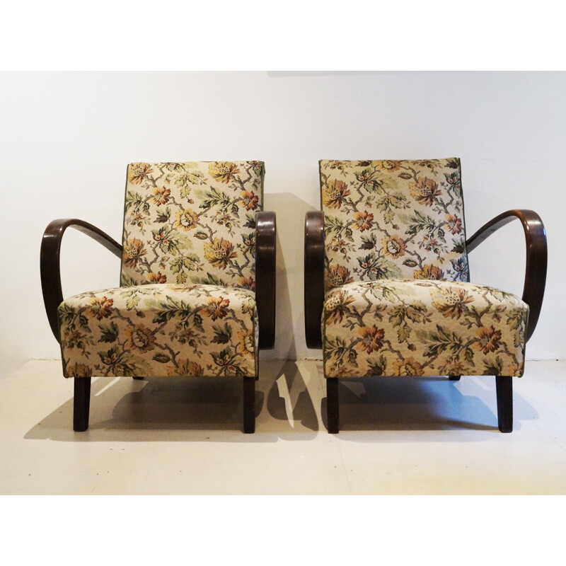 Jindrich Halabala Pair of green beech Easy Chairs - 1940s