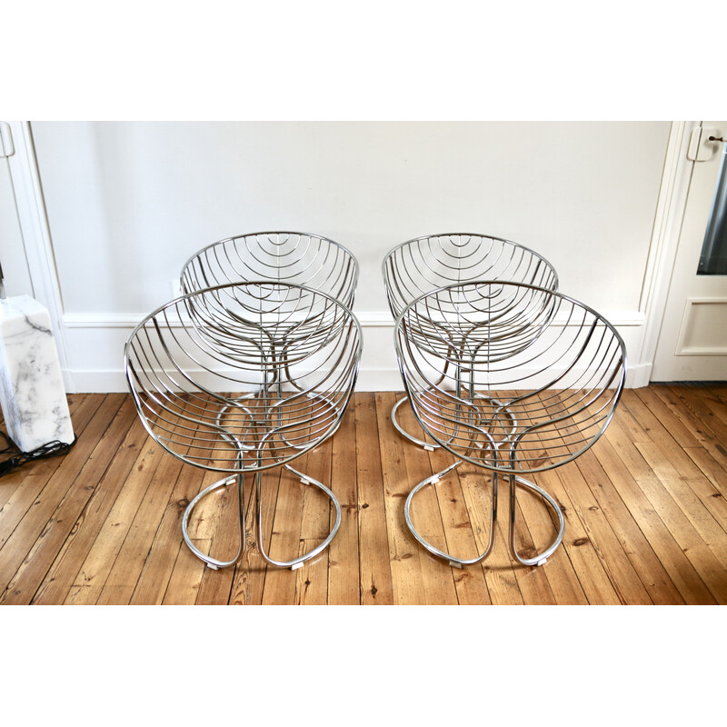 Set of 4 vintage chrome armchairs by Gastone Rinaldi for Pan-Am, 1970