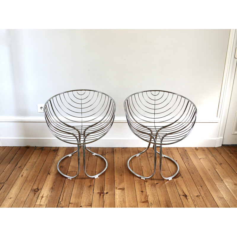 Set of 4 vintage chrome armchairs by Gastone Rinaldi for Pan-Am, 1970